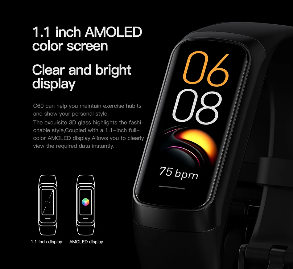 Smartwatch Fitness LIGE – AMOLED, Monitor de Saúde 24h, Modos Desportivos e Ecrã Vibrante