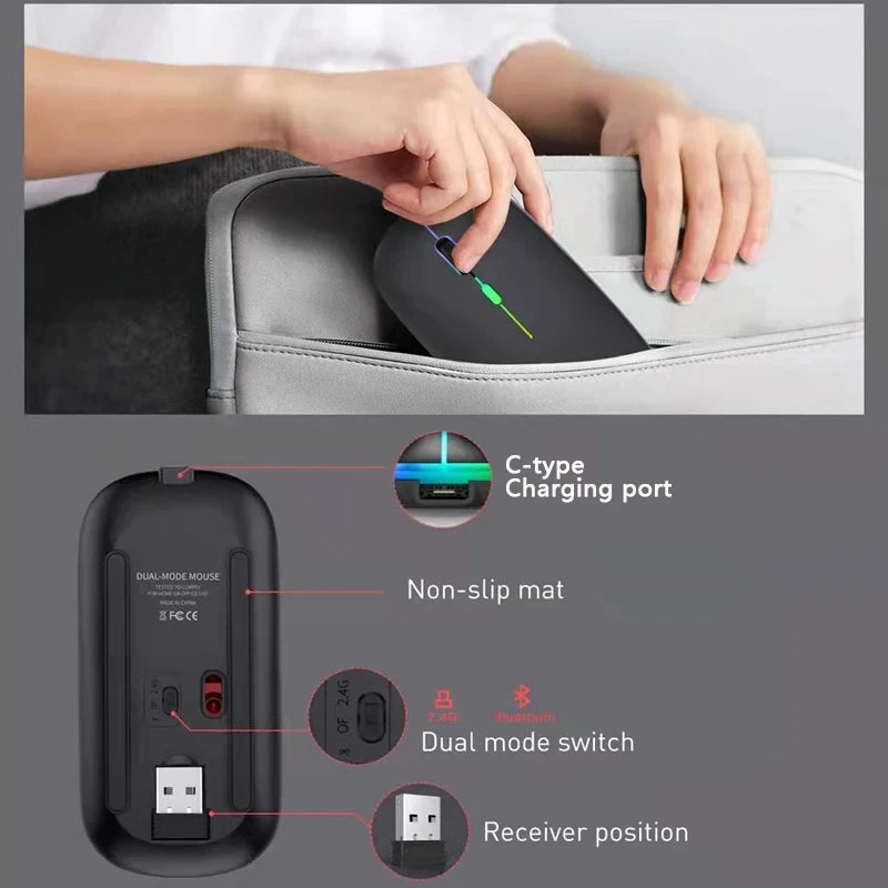 Rato Wireless LYBYU – Sem fios, Recarga USB-C, Silencioso, RGB