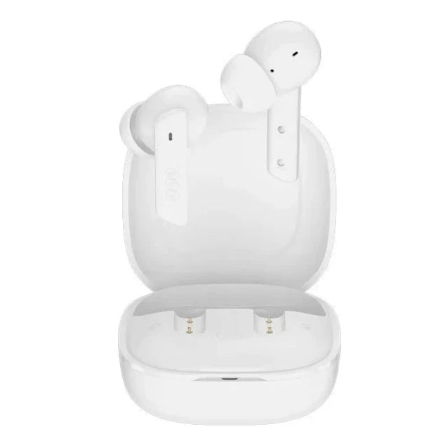 Auriculares QCY HT05 brancos com estojo de carregamento e microfones ENC integrados