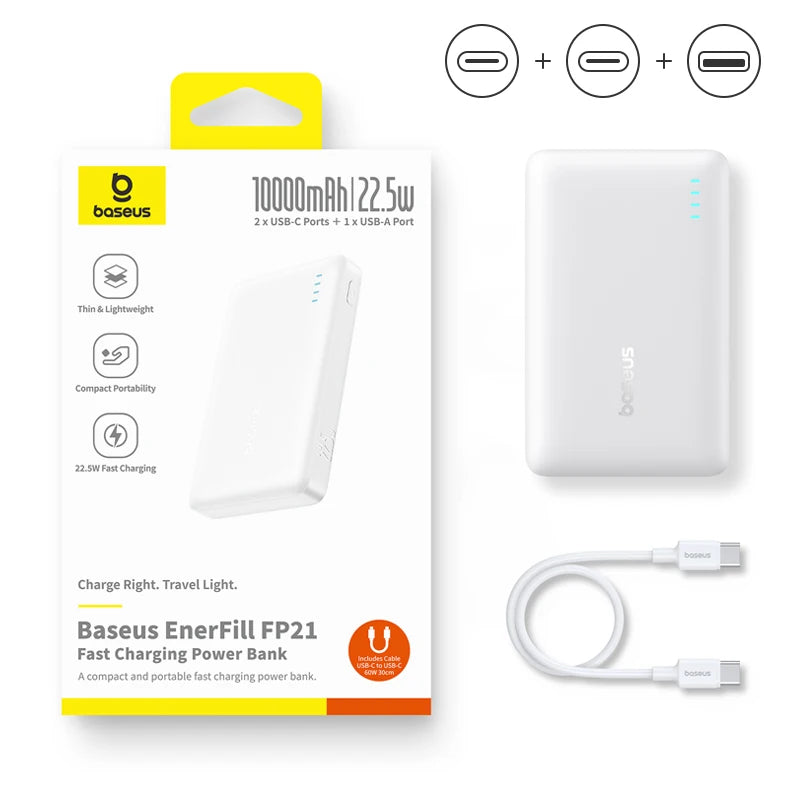Power Bank Baseus 10000mAh 22.5W – Portátil, Carregamento Rápido