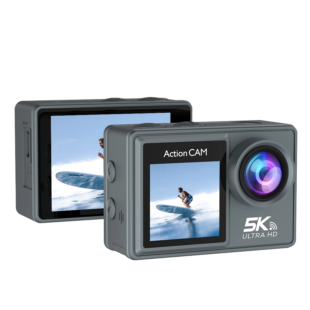 Câmara de Ação 5K - Ecrã Duplo Tátil, Wi-Fi, 30M à Prova de Água, Zoom 5X, Anti-Vibração
