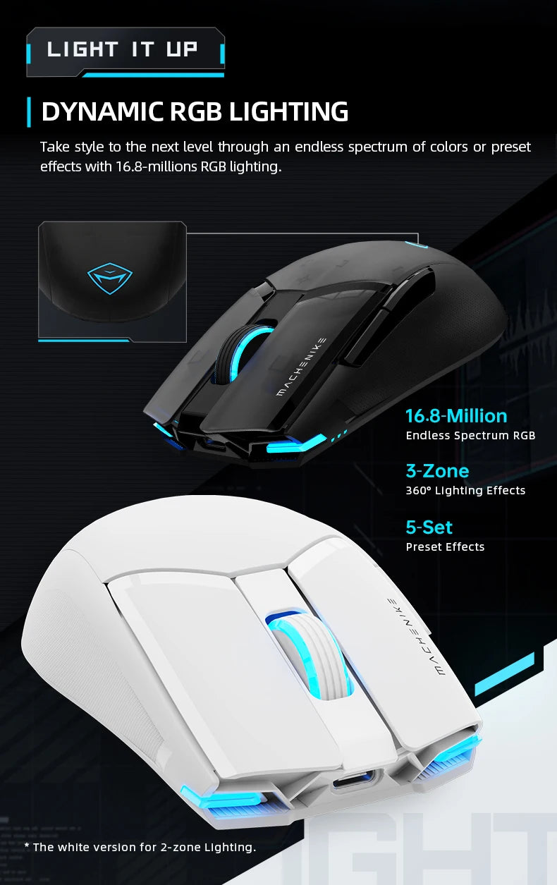Rato Gaming MACHENIKE M7 Pro – eSports, Sem Fios, 26.000 DPI, RGB, Sensor PAW3395