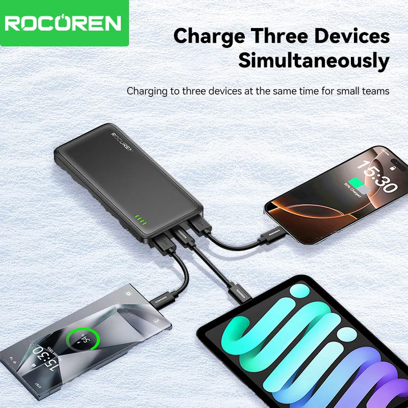 Power Bank ROCOREN - 10000mAh e Carregamento Rápido para Smartphones e Tablets