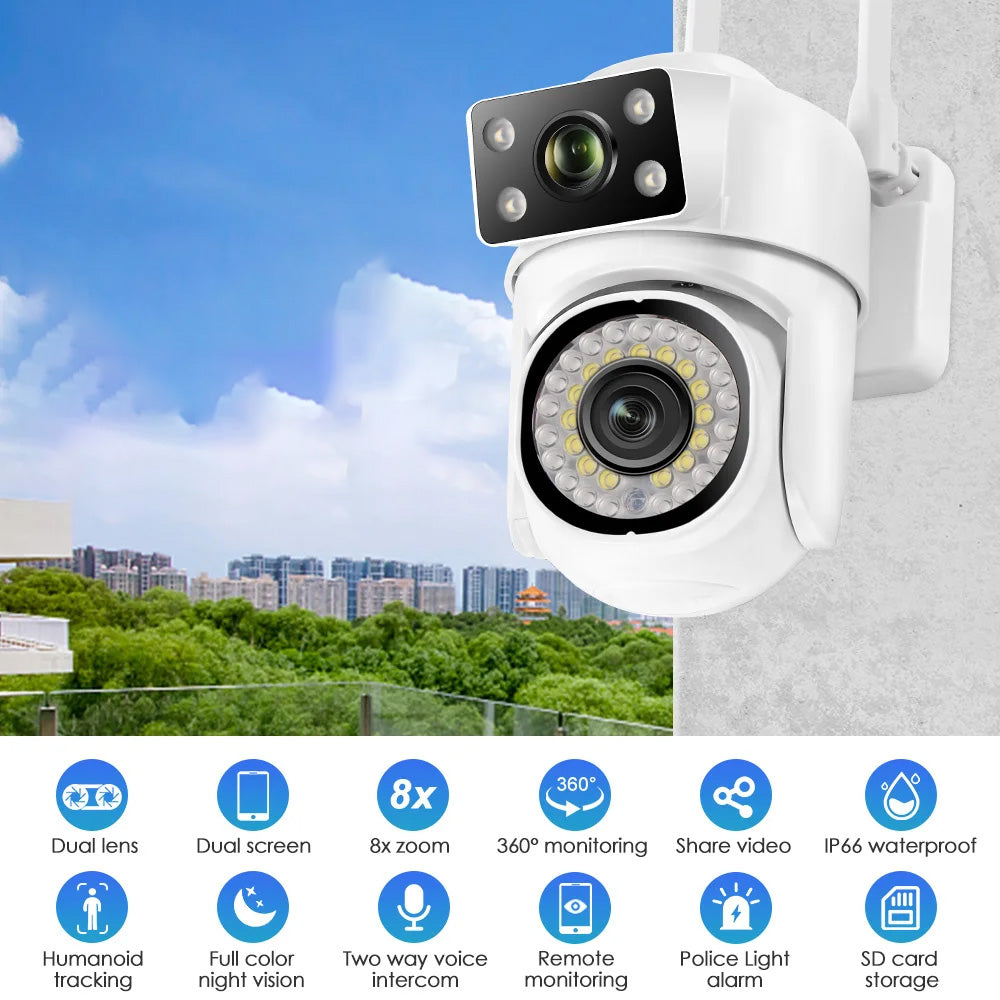 Câmera de Vigilância PTZ 4K Wi-Fi - 8MP - Deteção de Movimento, Visão Noturna, Áudio, Zoom 8X