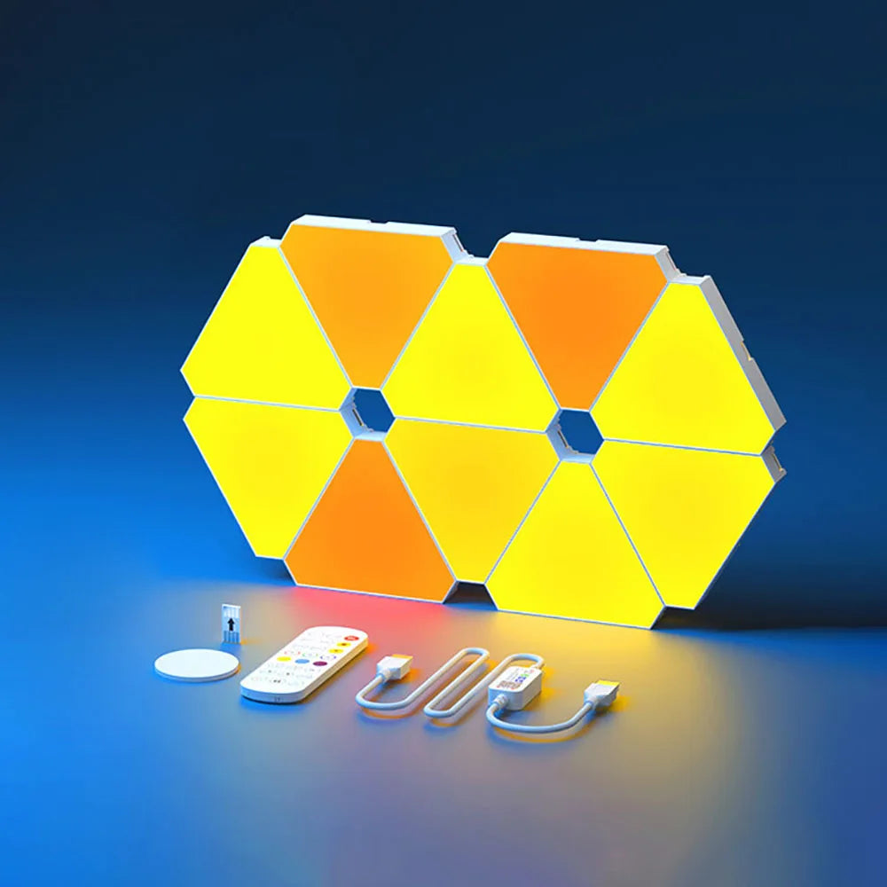 Luz LED RGB Quantum - Para Parede, Triangular, Sincronização com Música, Controlo por App e Voz