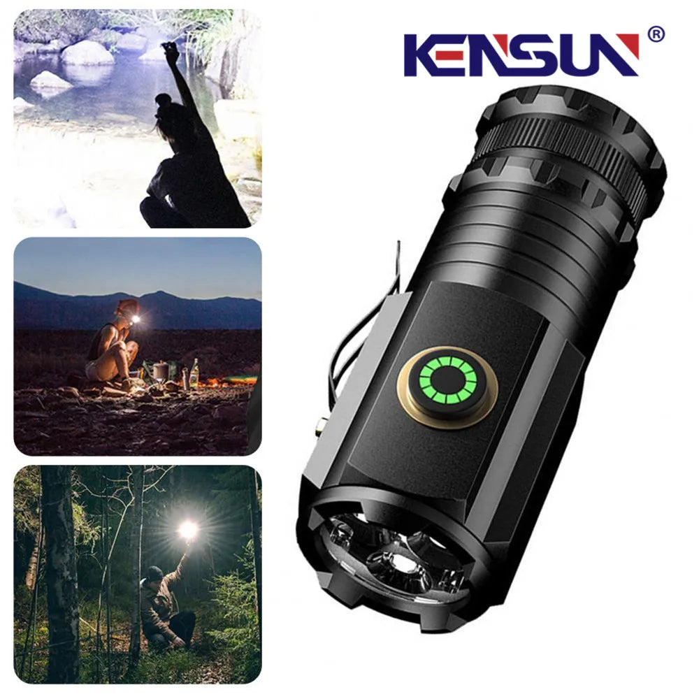 Lanterna LED Mini KENSUN T8 – 2000 Lumens, USB-C, Zoom, Íman Traseiro, 5 Modos