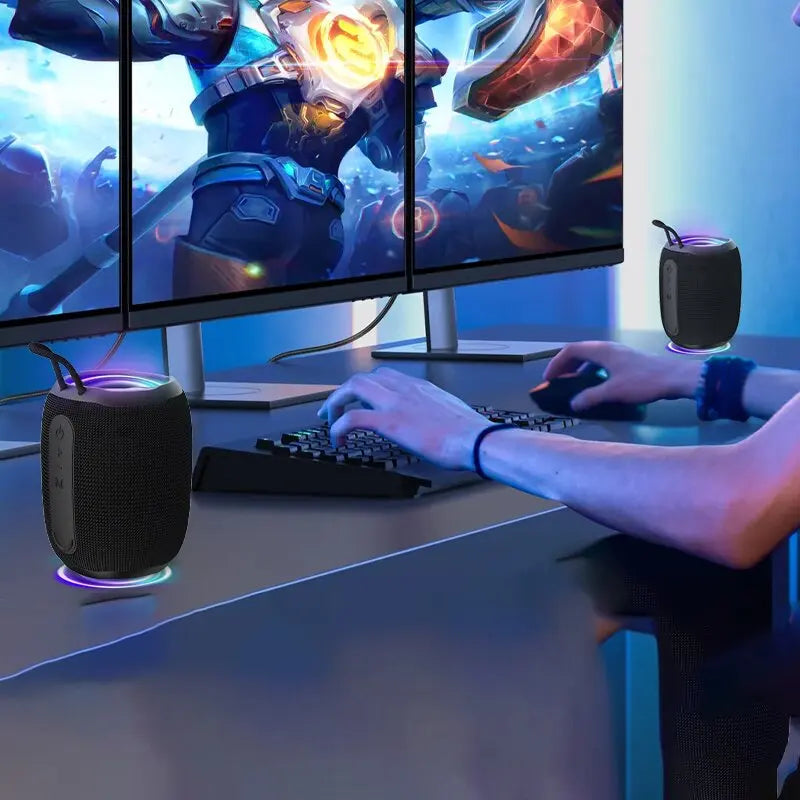 Coluna ANCOBER Bluetooth Portátil IP68 - Impermeável, Luz LED, TWS, Rádio FM, USB e AUX