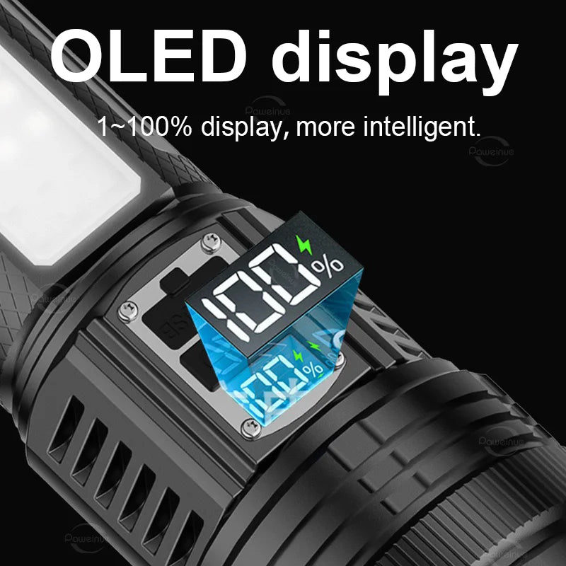Lanterna LED Recarregável - 1500W, Super Potente, Zoom Telescópico, 6000m Alcance