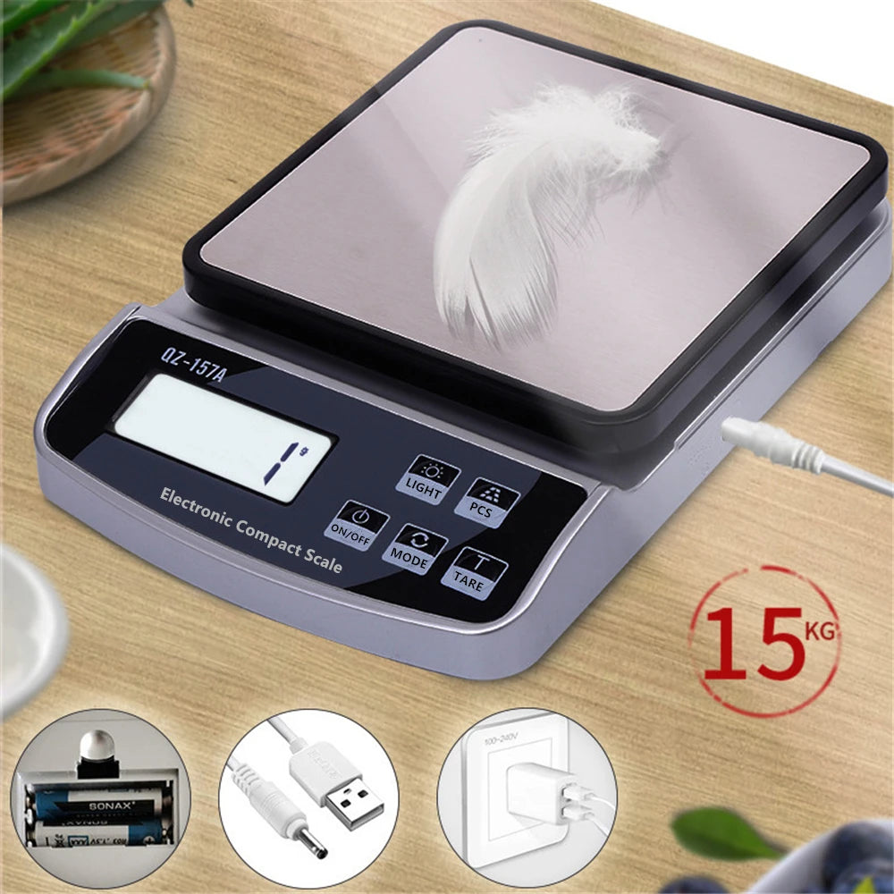 Balança de Cozinha Digital com Carregamento USB - Precisão de 1g, Capacidade até 15kg