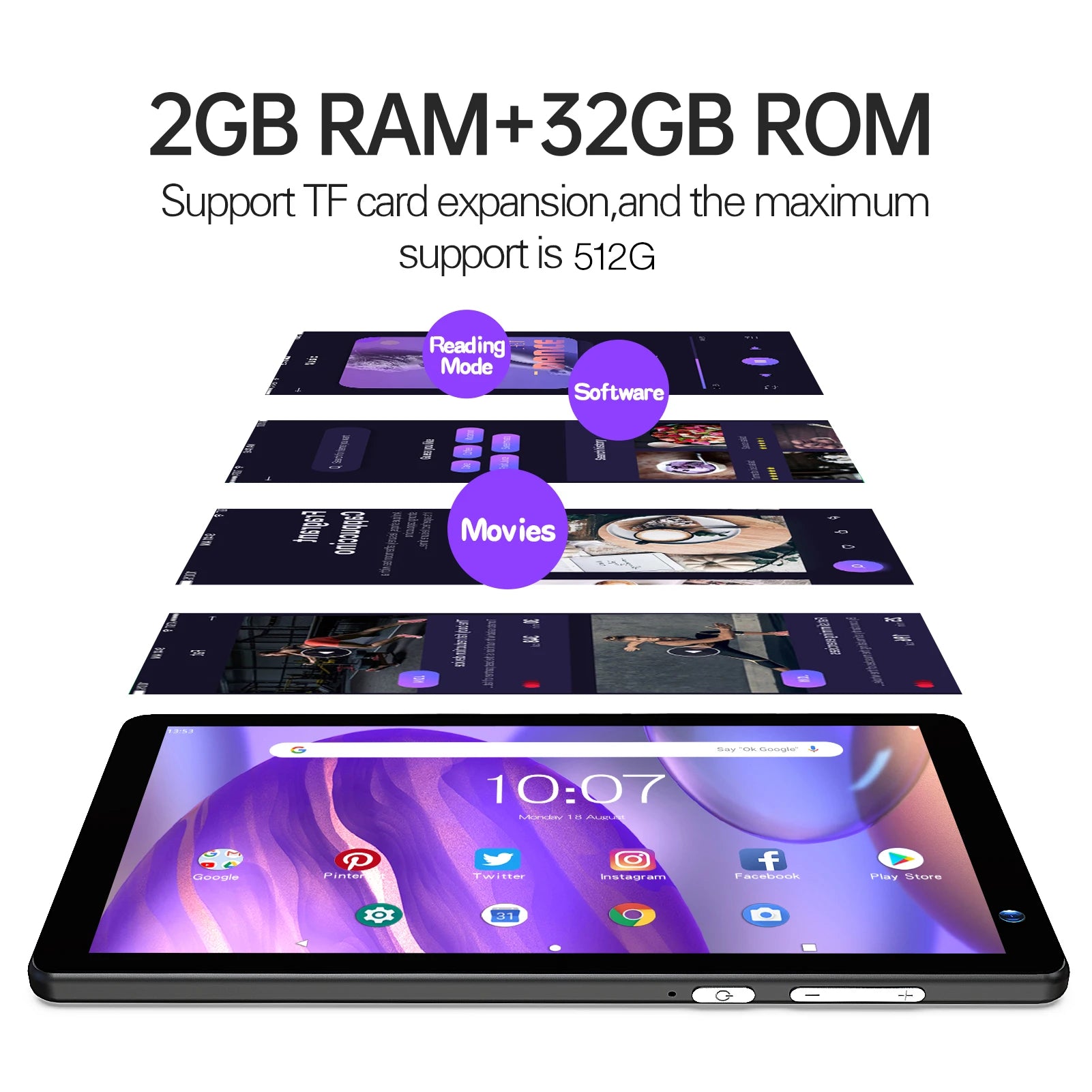 Tablet PRITOM P7 – Android 11, 7 polegadas, Quad-Core, 2GB RAM + 32GB, Capa Incluída