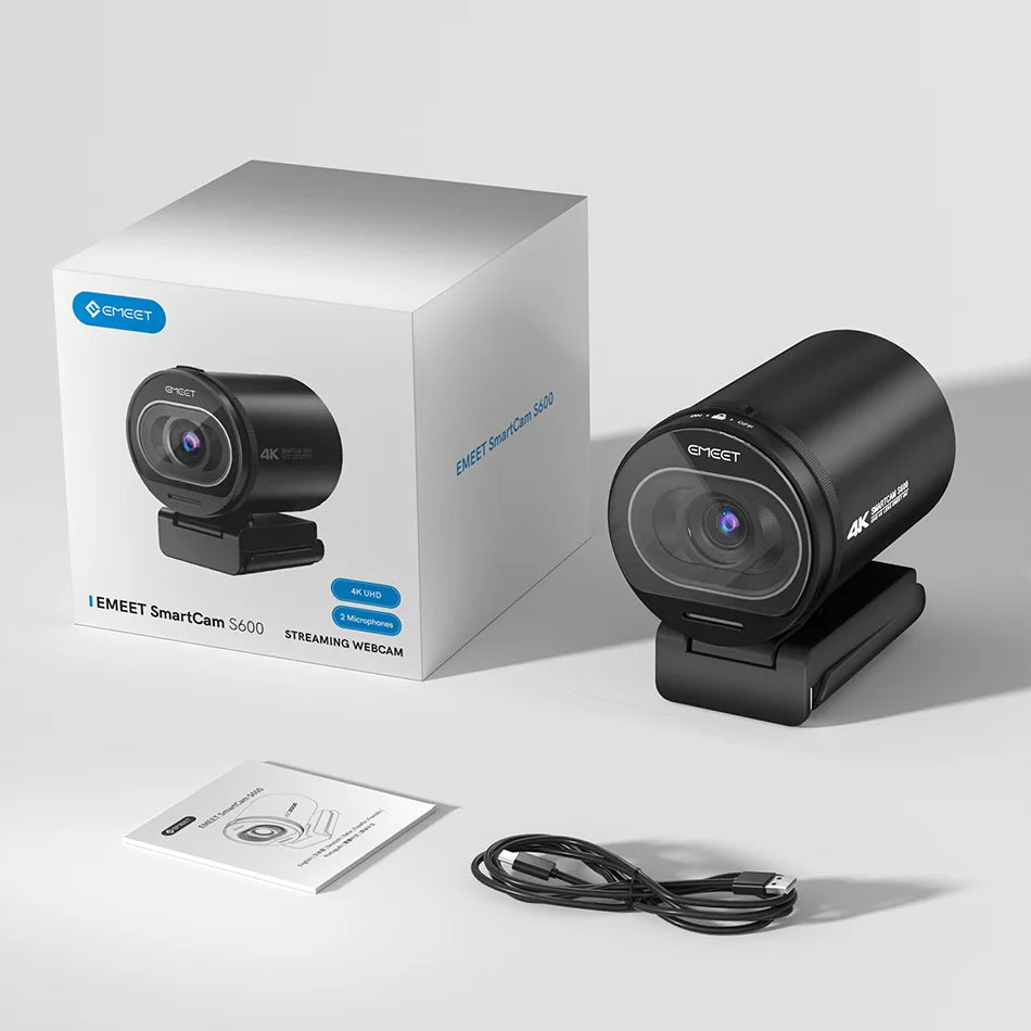 Webcam EMEET S600 – 4K, Autofoco e microfones, para Streaming YouTube e TikTok