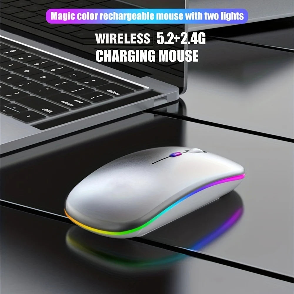 Rato Wireless LYBYU – Sem fios, Recarga USB-C, Silencioso, RGB