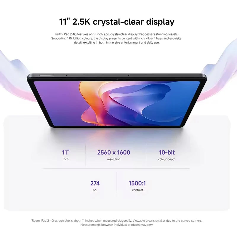 Tablet Redmi Pad 2 Wi-Fi – Ecrã 2.5K de 11 polegadas, 256GB, 9000mAh