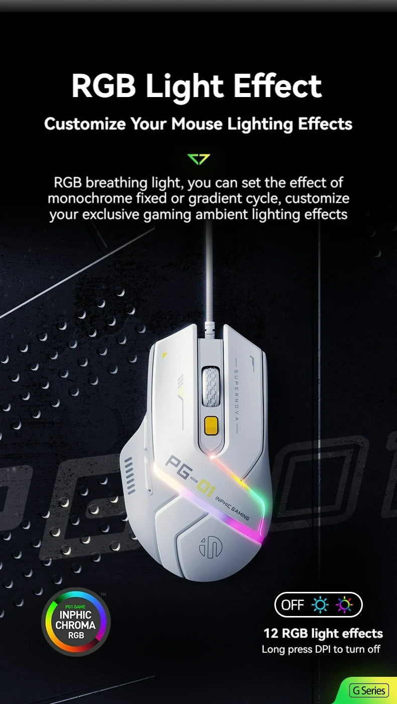 Rato Gaming eSports Inphic PG1 - RGB, 12800 DPI, 6 Botões, Cabo USB