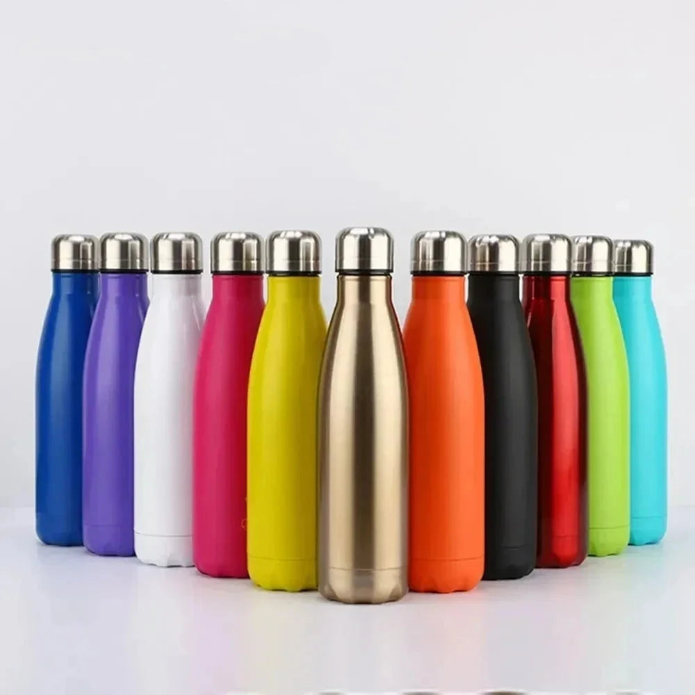 Garrafa Térmica em Aço Inoxidável – Parede Dupla, 350ml a 1000ml, Colorida e Desportiva