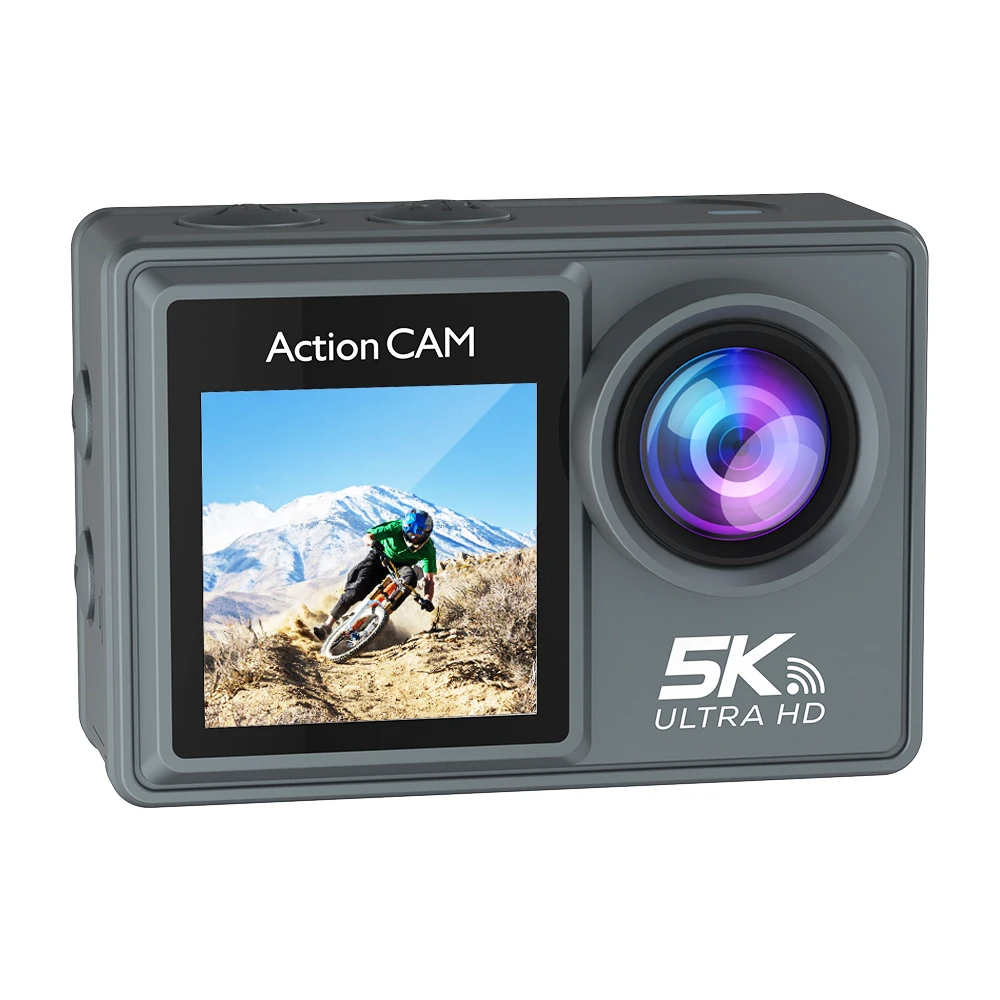 Câmara de Ação 5K - Ecrã Duplo Tátil, Wi-Fi, 30M à Prova de Água, Zoom 5X, Anti-Vibração