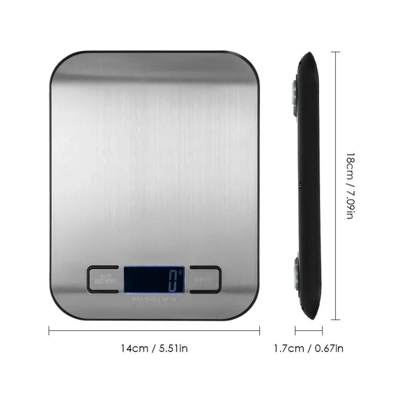 Balança de Cozinha em Aço Inoxidável com ecrã LCD - Precisão de 1g, com capacidade até 10kg
