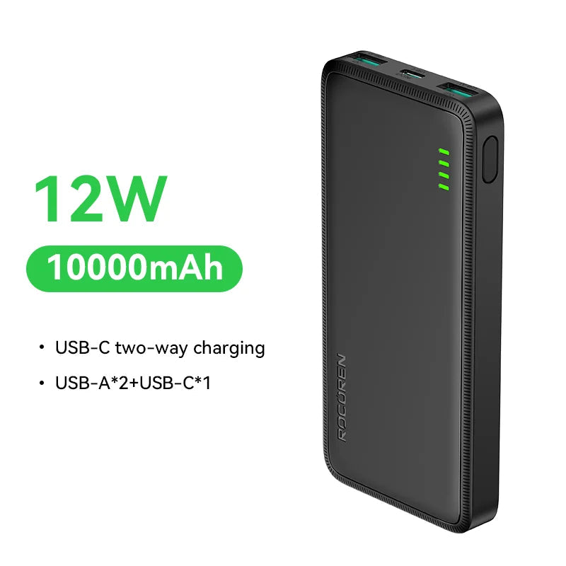 Power Bank ROCOREN - 10000mAh e Carregamento Rápido para Smartphones e Tablets