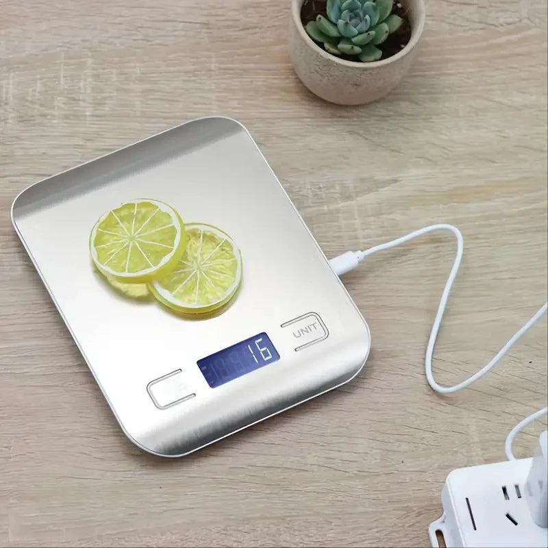 Balança de Cozinha em Aço Inoxidável com ecrã LCD - Precisão de 1g, com capacidade até 10kg