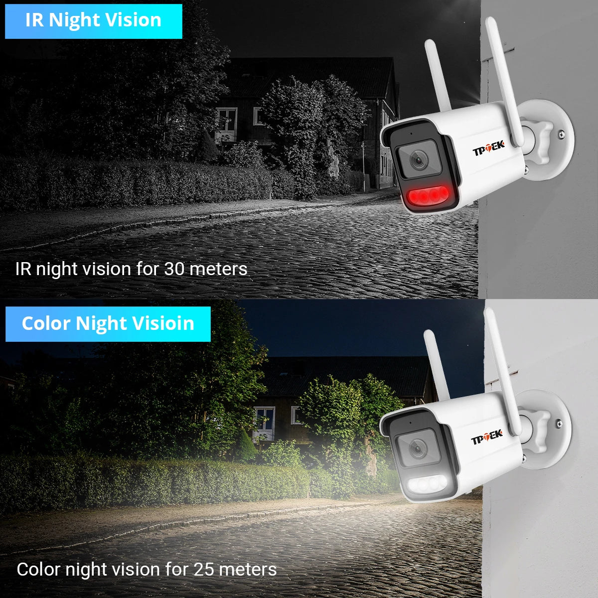 Câmara de Segurança TPTEK - 4K, 8MP, Wi-Fi, Visão Noturna 30m, Áudio, Zoom 4X