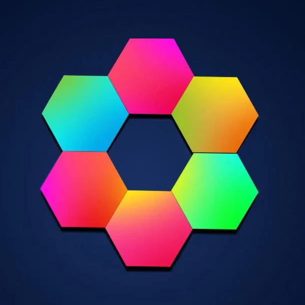 Luzes LED RGB Hexagonais - Inteligentes, Controlo por Voz e App, Wi-Fi ou Bluetooth