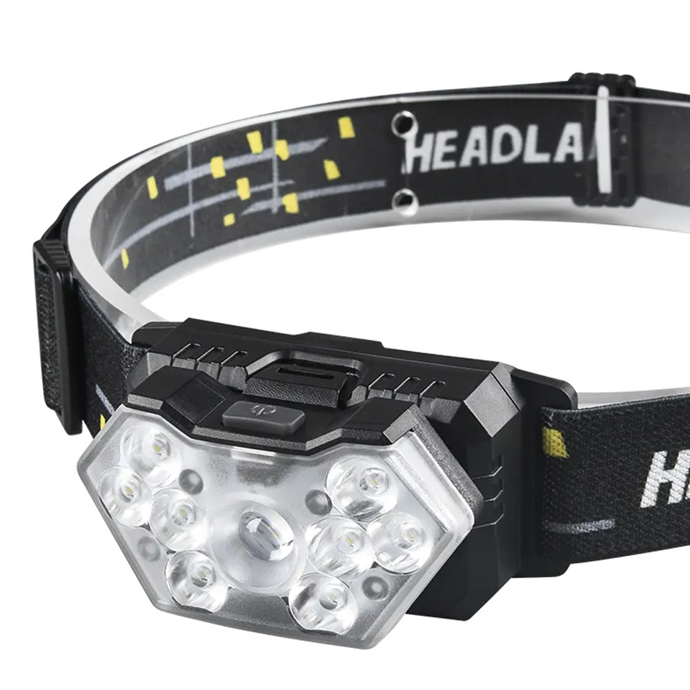 Lanterna de Cabeça LED – Recarregável, 2000 Lumens, Sensor de Movimento, 6 Modos, Resistente à Água