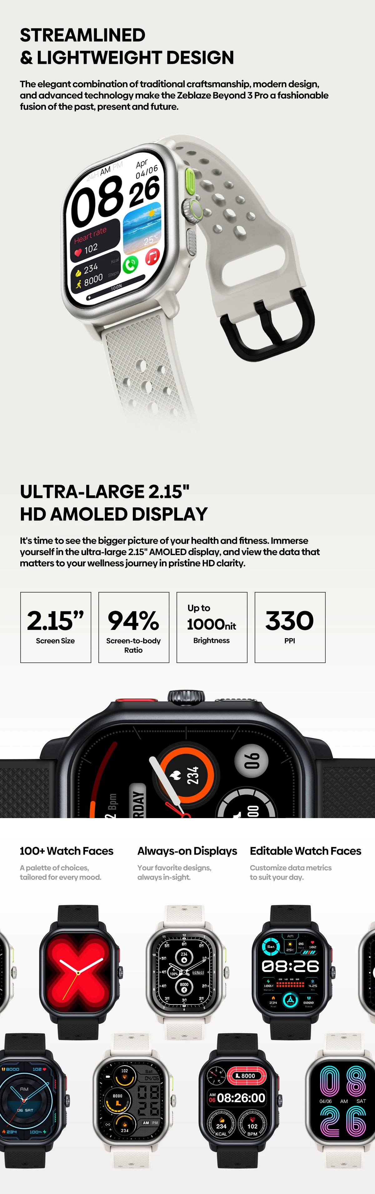Smartwatch ZEBLAZE Beyond 3 Pro - AMOLED, GPS, STRAVA, Monitorização Completa de Saúde e Tracking Desportivo
