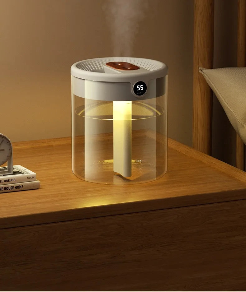 Humidificador Digital Duplo 2L – Com Luz Noturna, USB, Aromaterapia e Ecrã LCD