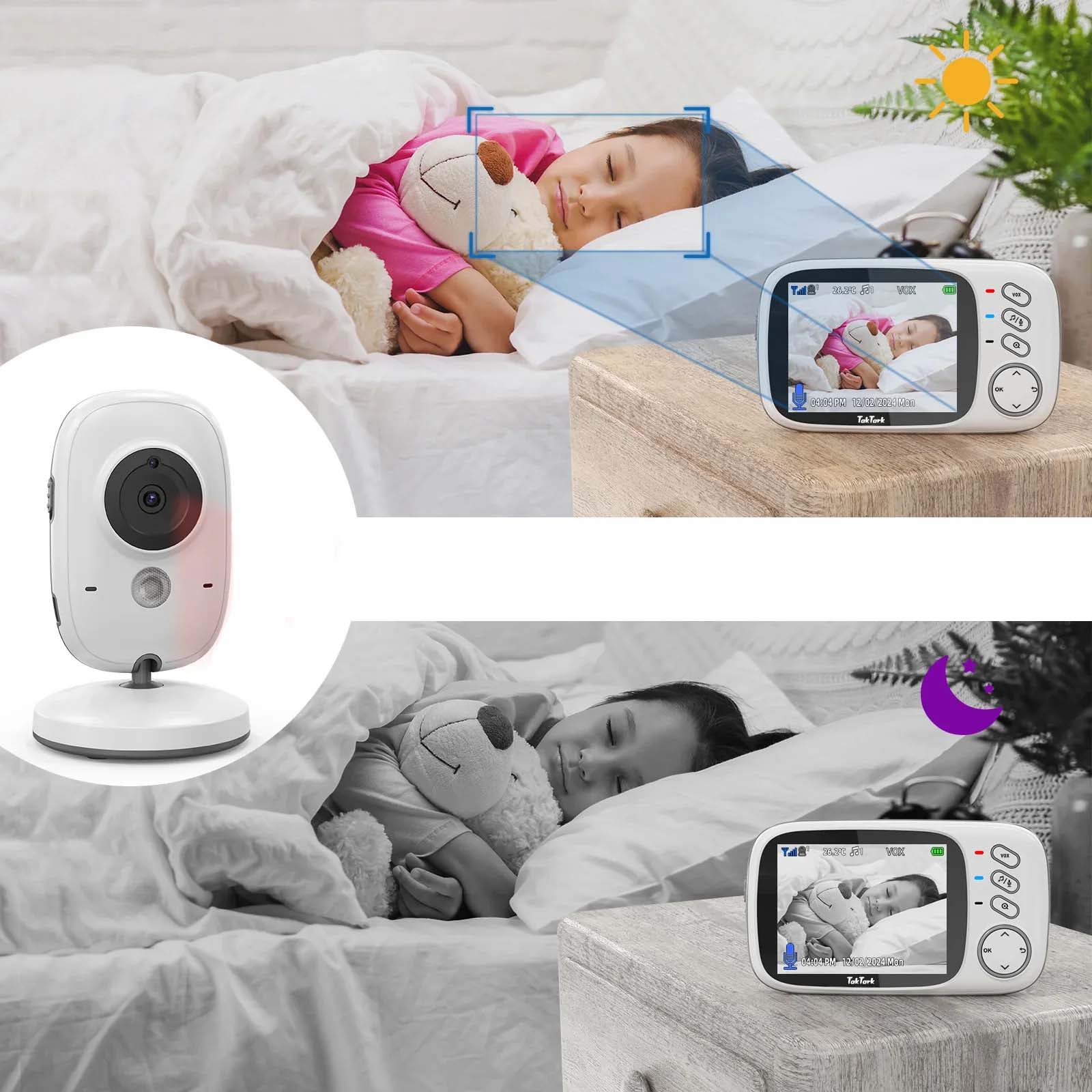 Monitor de Bebé TAKTARK 3.2 - Com Visão Noturna, Intercomunicador e Sensor de Temperatura