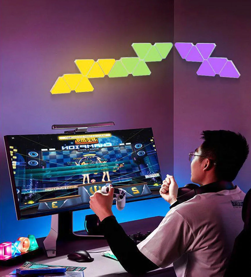 Luz LED RGB Quantum - Para Parede, Triangular, Sincronização com Música, Controlo por App e Voz