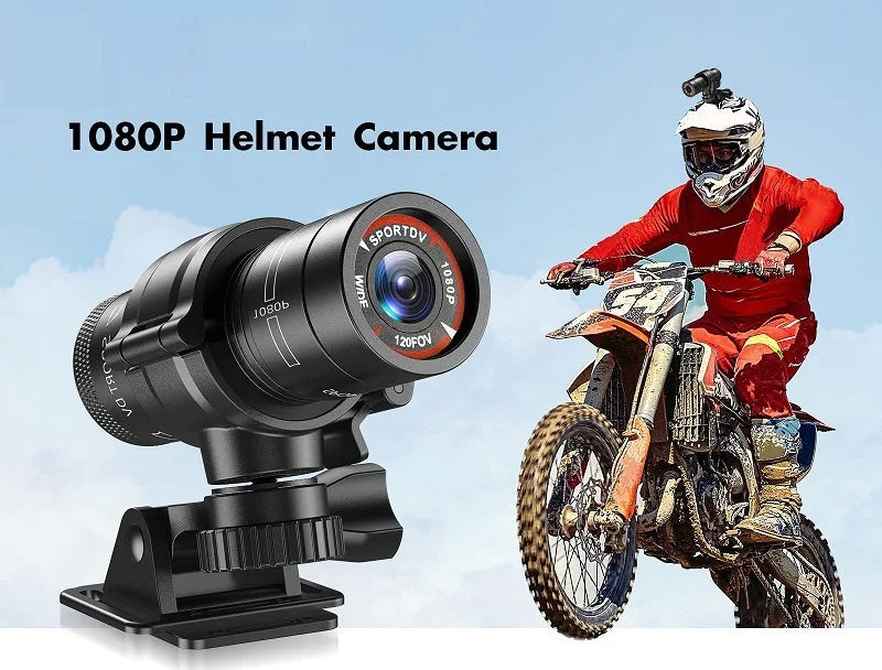 Câmara F9 para Capacete - HD 1080P, 120°, À Prova de Água, para Desportos e Aventura
