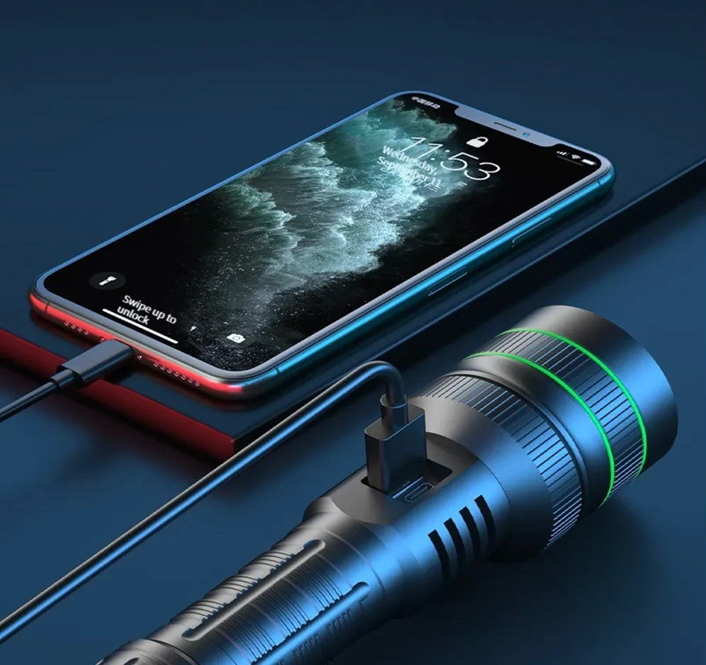 Lanterna LED KENSUN KS008 – Longo Alcance, Recarregável USB-C, 5 Modos e Zoom