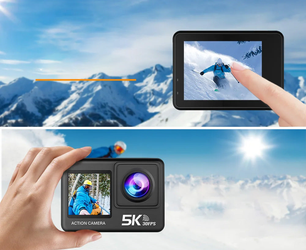 Câmara de Ação AUSEK 5K - 4K60FPS, 2 ecrãs, à Prova de Água e com Comando
