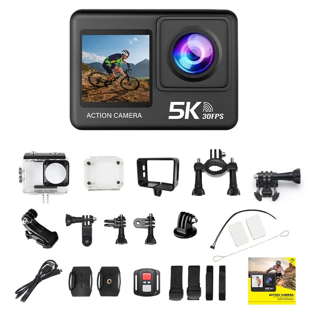 Câmara de Ação AUSEK 5K - 4K60FPS, 2 ecrãs, à Prova de Água e com Comando
