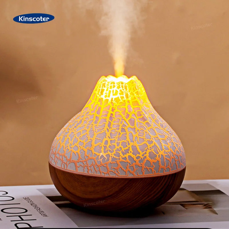 Purificador e Humidificador de Ar Vulcão - USB, 300ml, Luz Noturna de 7 Cores, Portátil