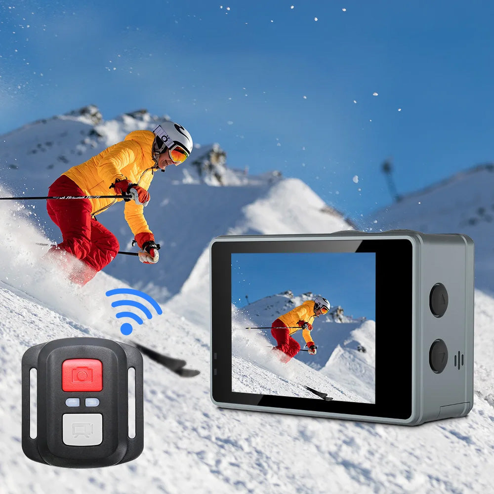 Câmara de Ação 5K - Ecrã Duplo Tátil, Wi-Fi, 30M à Prova de Água, Zoom 5X, Anti-Vibração