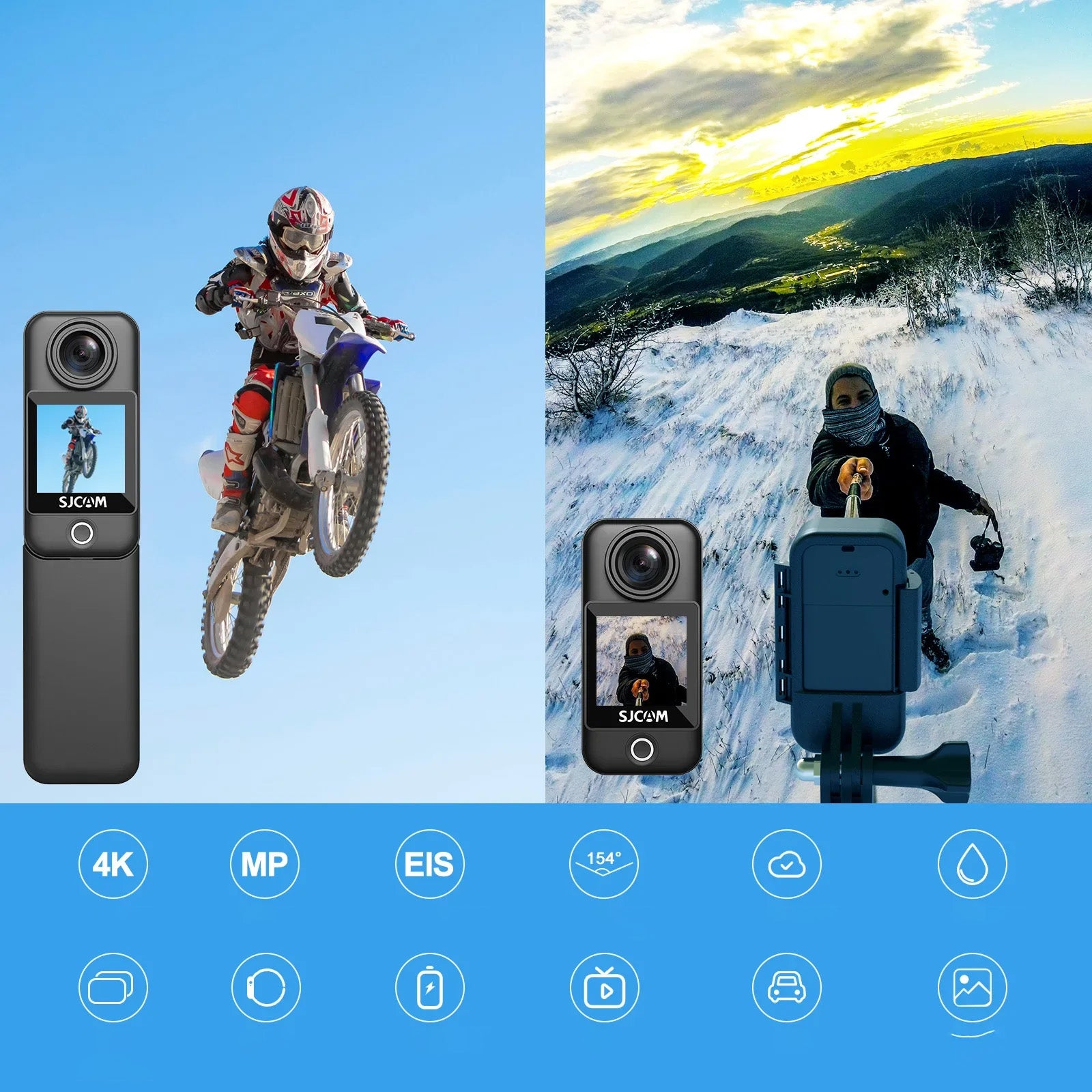 Câmara SJCAM C300 - 4K, Bateria de Longa Duração, WiFi, à Prova de Água + Acessórios