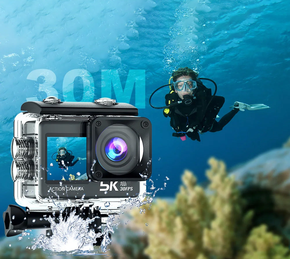 Câmara de Ação AUSEK 5K - 4K60FPS, 2 ecrãs, à Prova de Água e com Comando