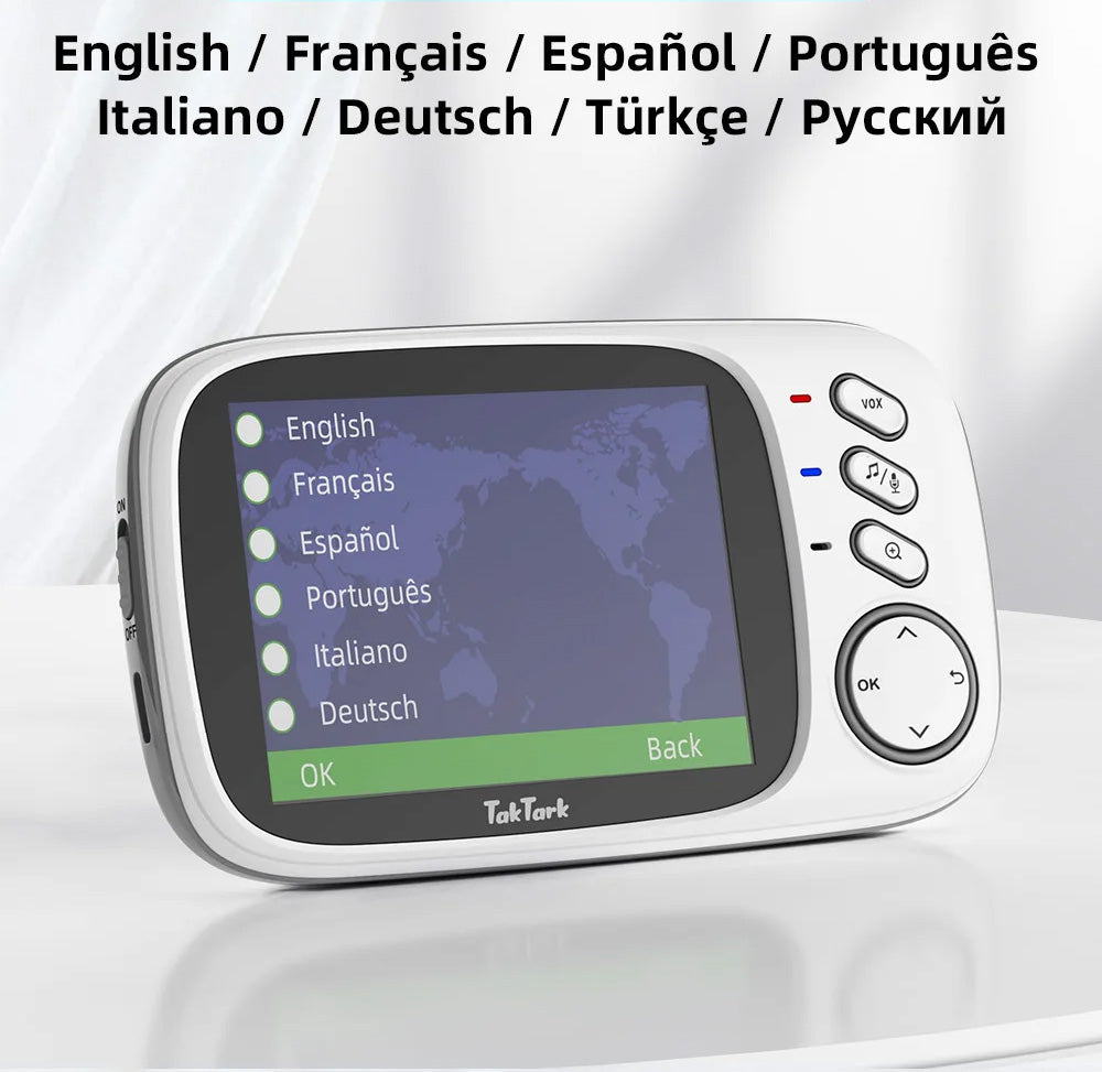 Monitor de Bebé TAKTARK 3.2 - Com Visão Noturna, Intercomunicador e Sensor de Temperatura