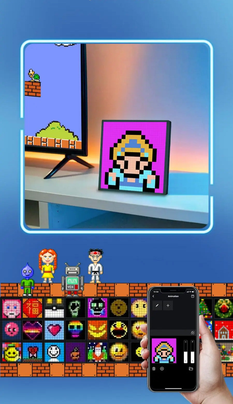 Painel LED Pixel RGB Smart Matrix - Controlo por App, Decoração Gaming