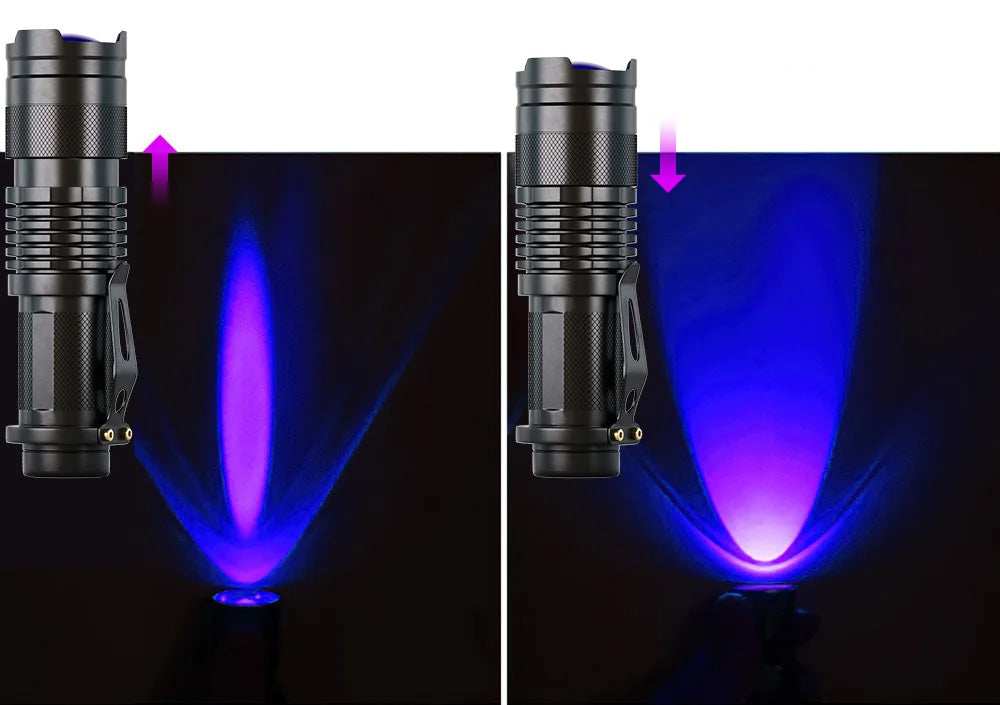 Lanterna UV Portátil LED – 395-400nm, Compacta, Corpo em Alumínio, Pilha AA