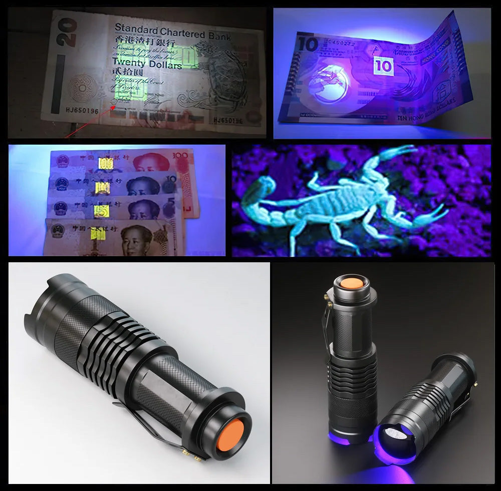 Lanterna UV Portátil LED – 395-400nm, Compacta, Corpo em Alumínio, Pilha AA