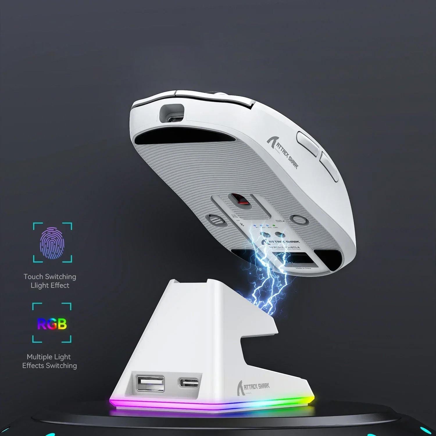 Rato Gaming ATTACK SHARK X6 – Bluetooth, 3 Modos de Ligação, Base de Carregamento Magnética, RGB