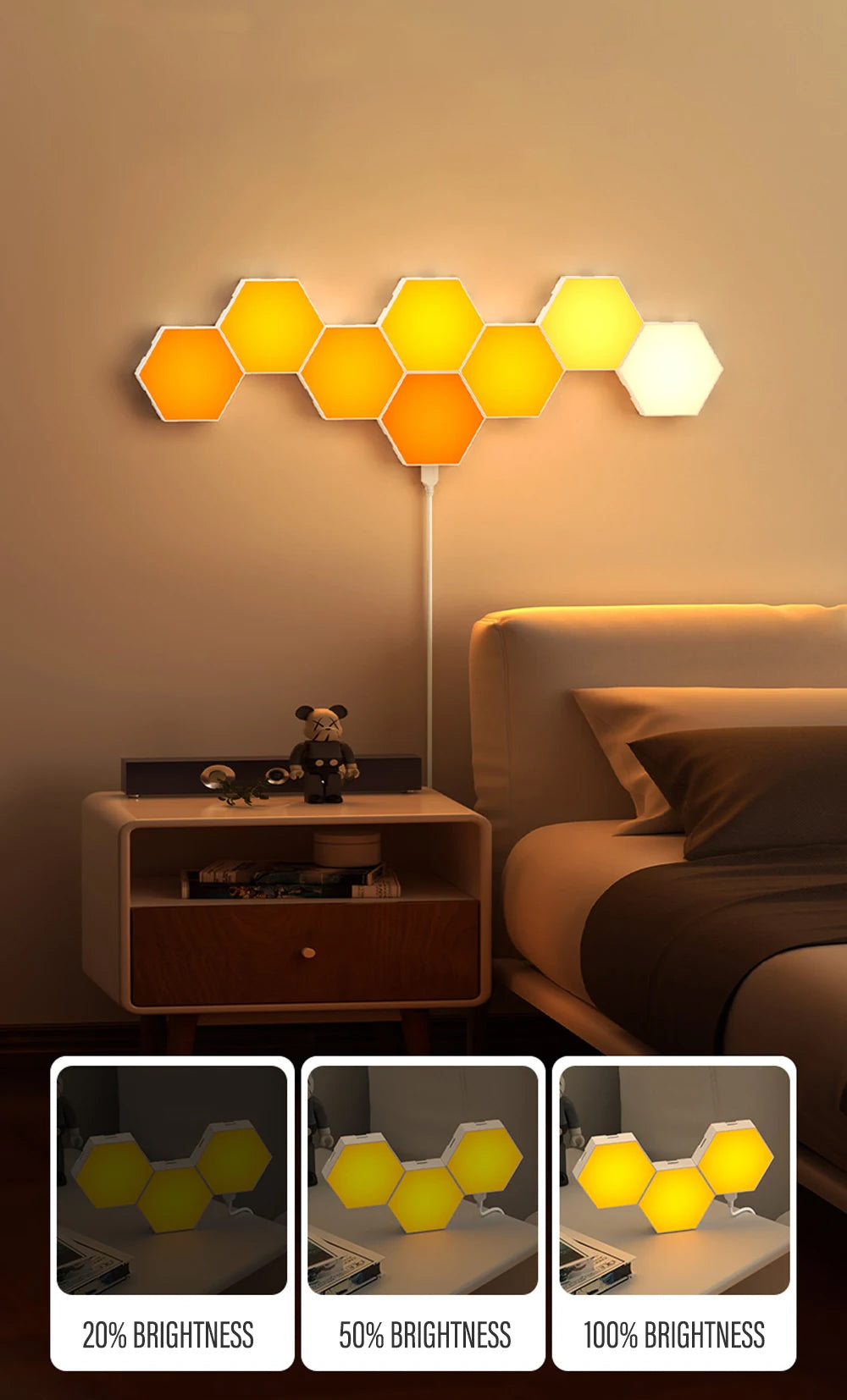 Luzes LED RGB Hexagonais - Inteligentes, Controlo por Voz e App, Wi-Fi ou Bluetooth