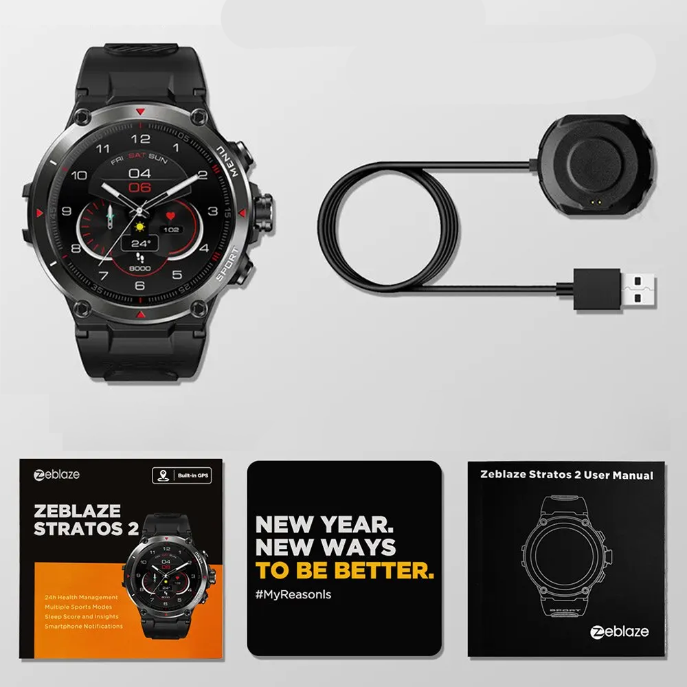 Smartwatch ZEBLAZE Stratos 2 – AMOLED, GPS, Monitorização de Saúde, 15 Modos Desportivos, Ecrã nítido