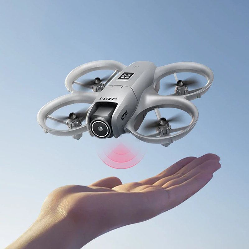 Drone Xiaomi D16 Mini a levitar sobre uma mão, leve e fácil de controlar