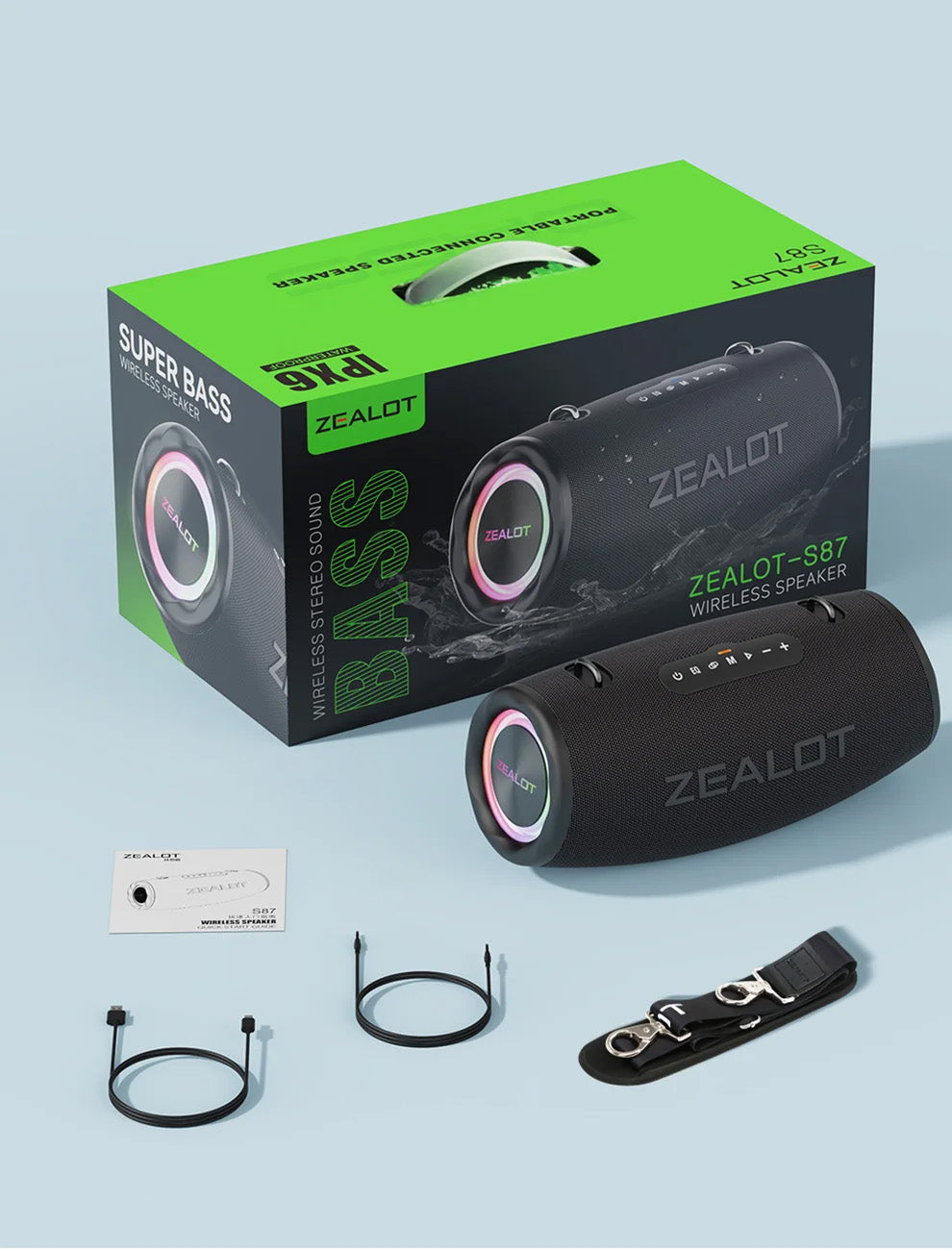 Coluna ZEALOT S87 – Bluetooth, 80W, Volume Elevado, Subwoofer Integrado, IPX6