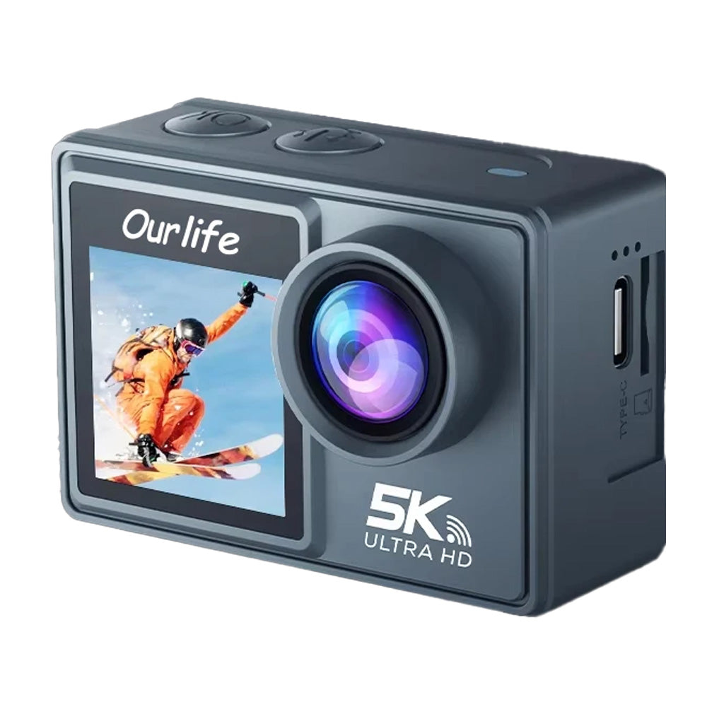 Câmara de Ação OURLIFE MTR40 + Acessórios – 5K 30FPS, Ecrã Tátil, Estabilização EIS, Zoom 5x