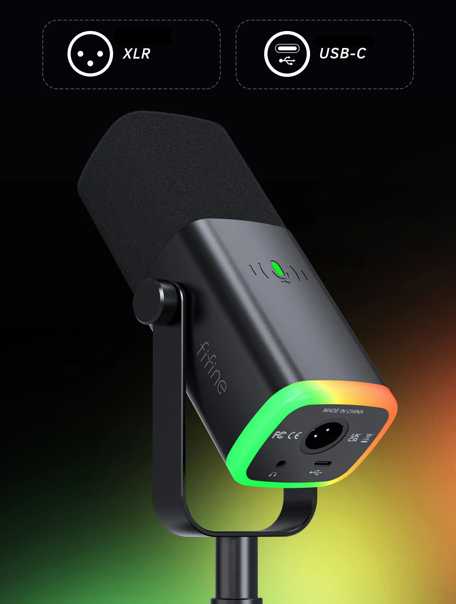 FIFINE AM8 - Microfone Dinâmico USB/XLR, Botão Mute, Saída para Auscultadores, Cardióide