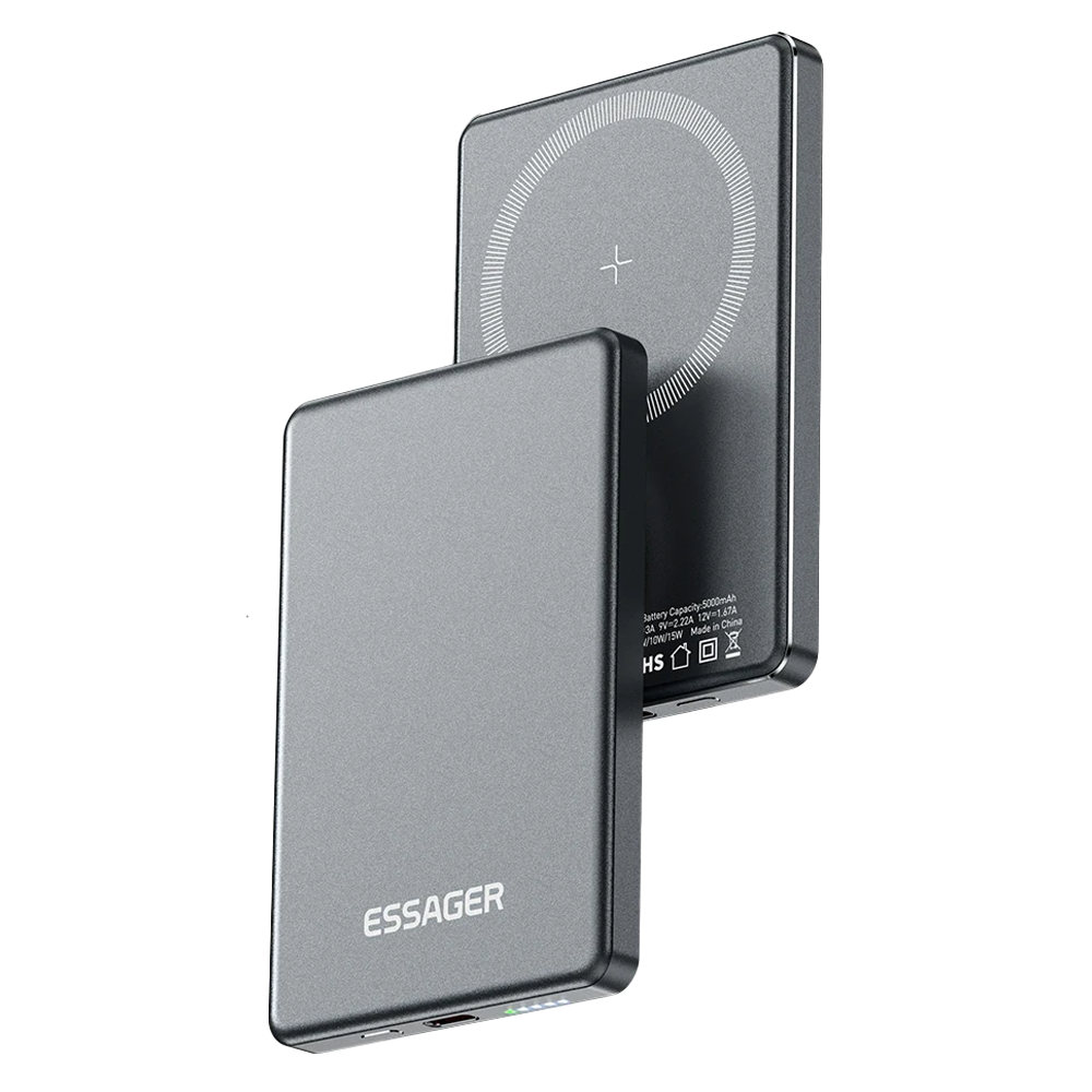 Power Bank ESSAGER 5000mAh – Magnético, Ultra Fino, Carregamento Rápido 20W